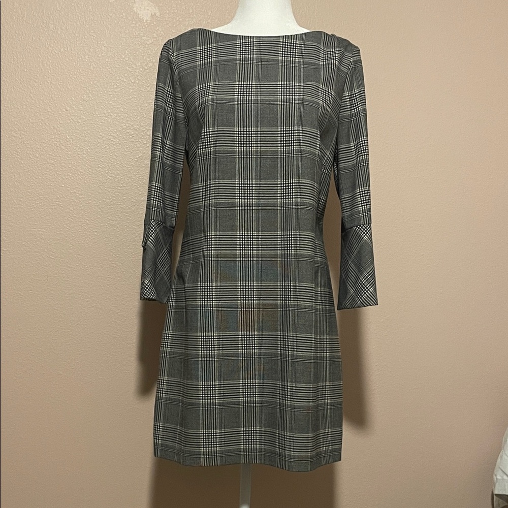 H&M‎ Black and White Plaid Long Sleeve Dress